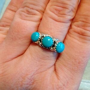 Triple Stone Turquoise Sterling Silver Ring